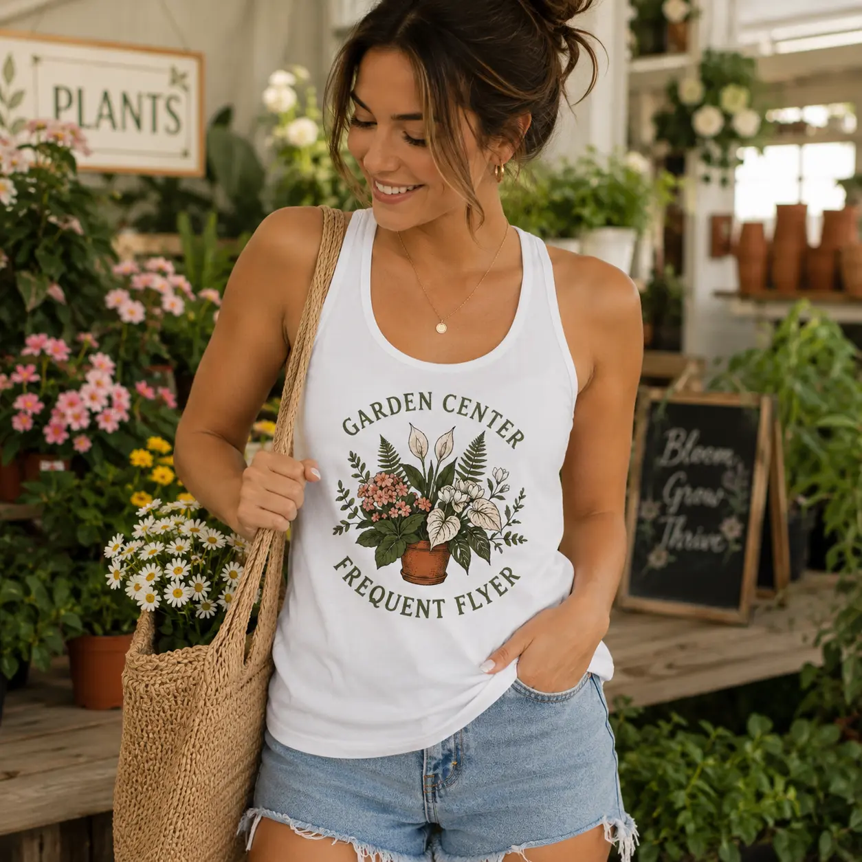 Garden Center Frequent Flyer Racerback Tank | Plant Lover Tank Top | Women's Gardening Shirt | Botanical Summer Tank | Gift for Plant Mom