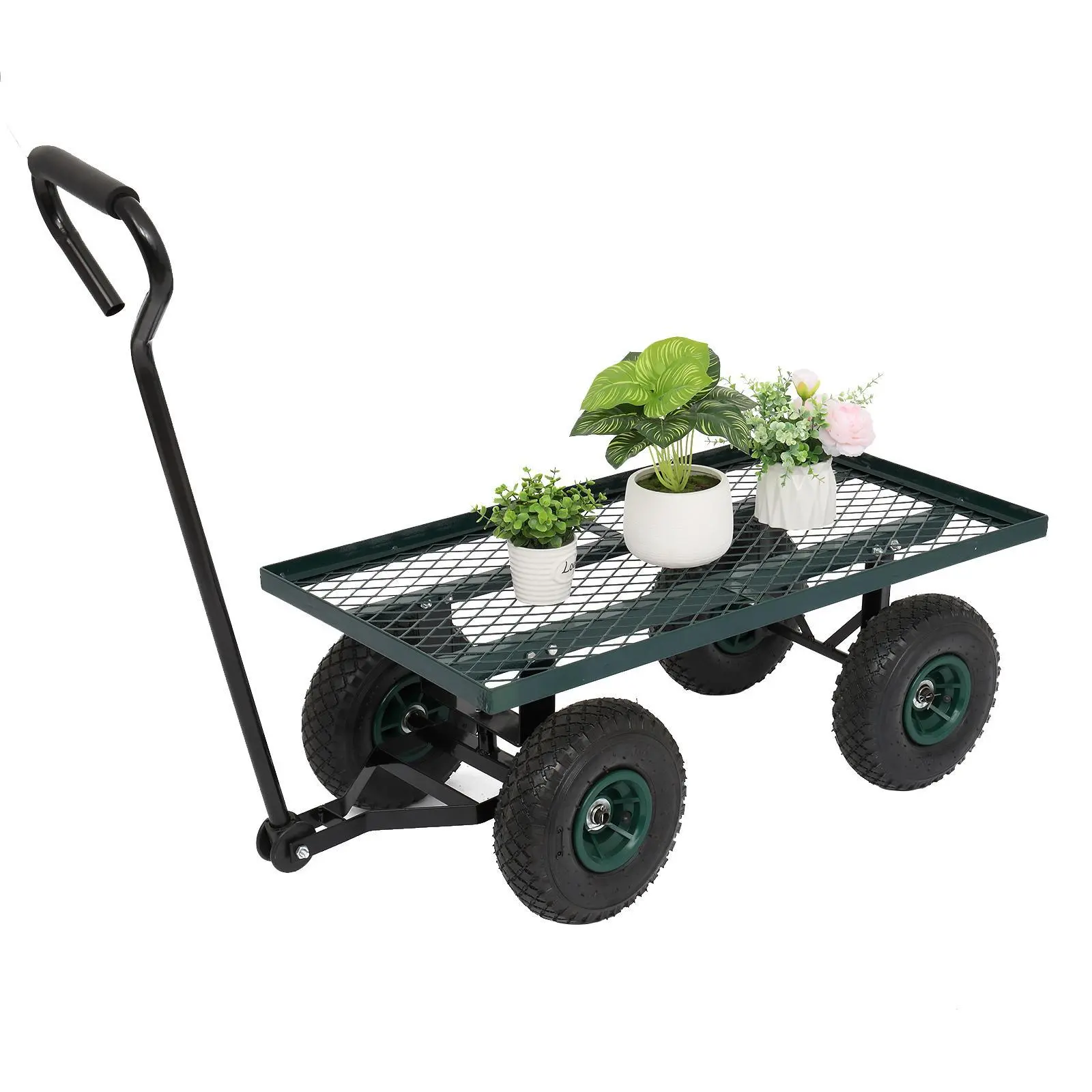 【Summervibes】86*46*97cm Garden Iron Wood Four Wheel Square Garden Wagon Green