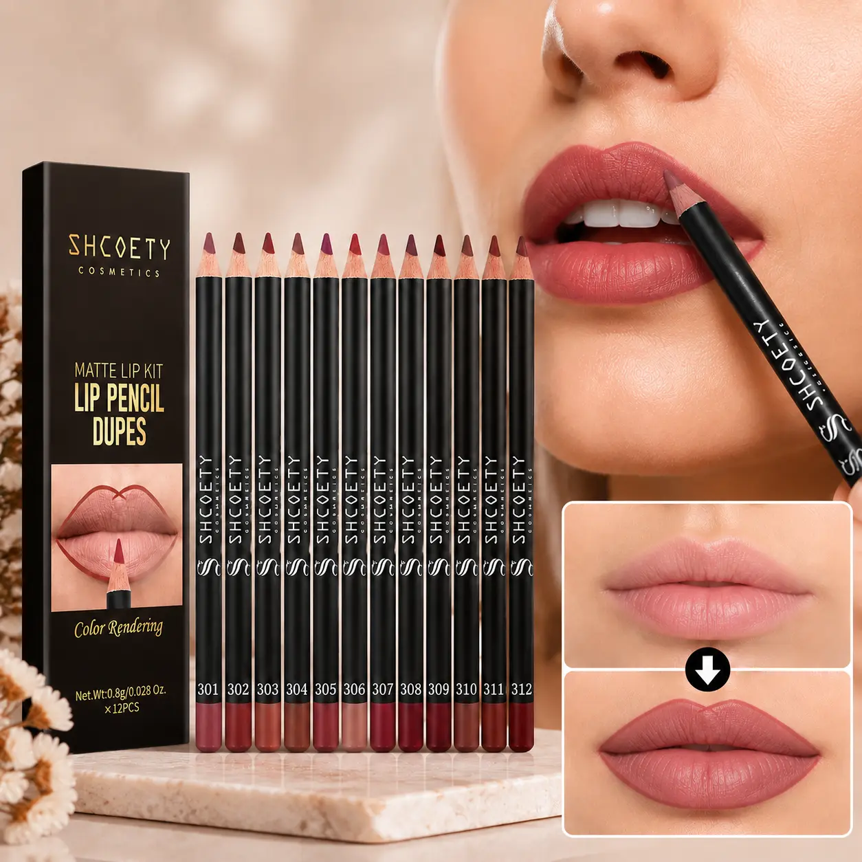 Lip Smudger,Lip Stain Marker ,Lip Smudger,Lip Stain Marker ,Matte Lip Liner Set for Women, 12pcs Nude Brown Lip Pencils, Waterproof Smudge Proof Lip Contour Makeup, Soft Creamy Texture for Perfect Lip Shape