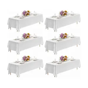 EMBER Table Cloth - 6/12 Pack White Polyester Tablecloth 90 x 132 Inch, Floor Length for 6-8 FT Rectangular Tables, Stain & Wrinkle Resistant Table Cover for Wedding Birthday Baby Shower Party
