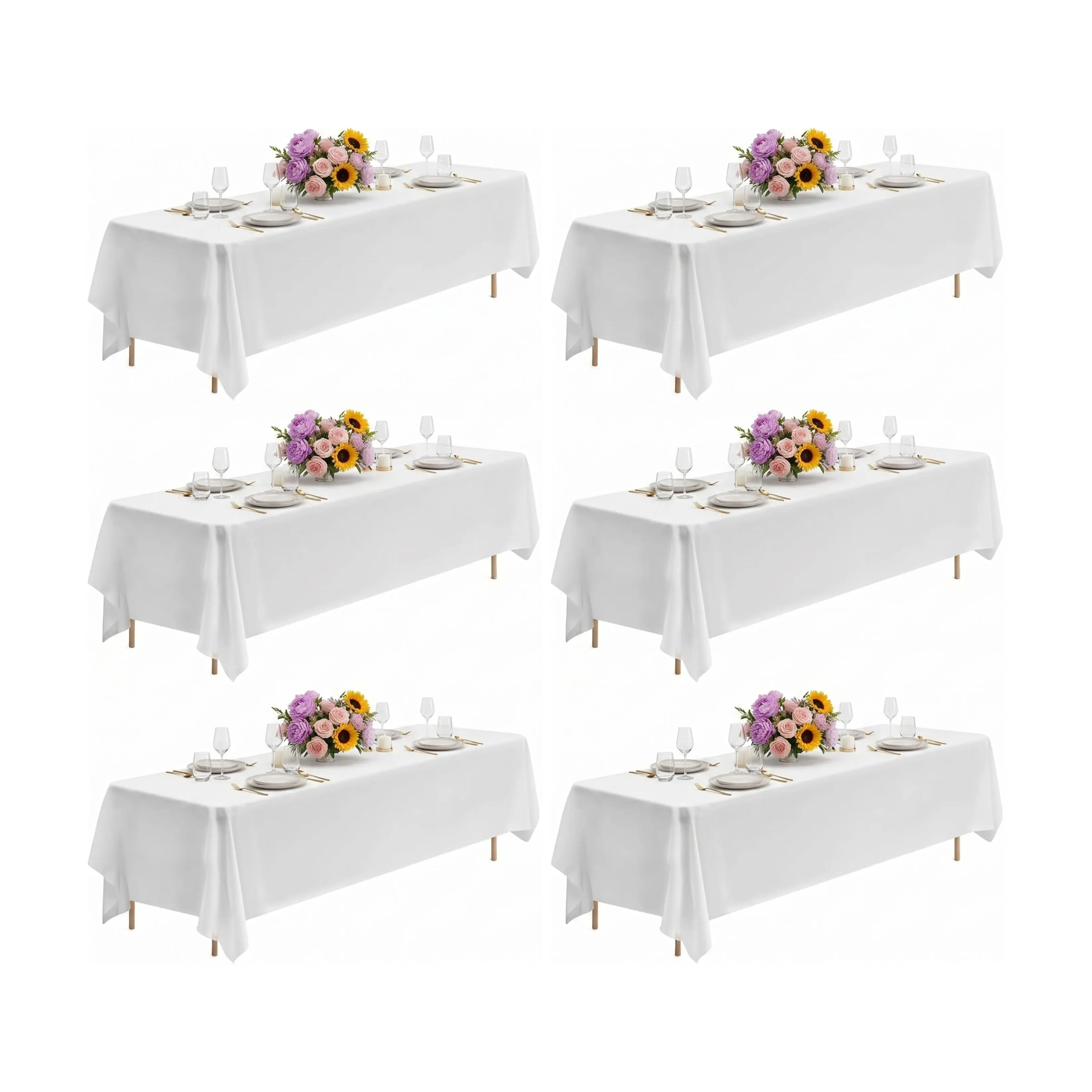 EMBER Table Cloth - 6/12 Pack White Polyester Tablecloth 90 x 132 Inch, Floor Length for 6-8 FT Rectangular Tables, Stain & Wrinkle Resistant Table Cover for Wedding Birthday Baby Shower Party