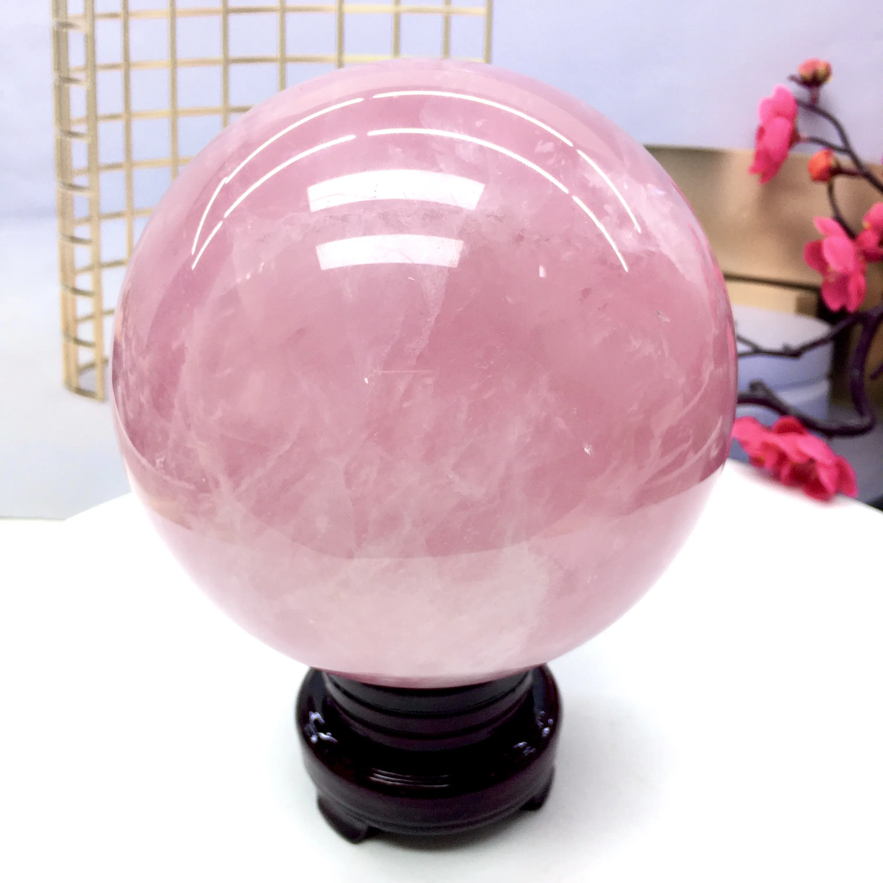 Rose Quartz Crystal Sphere, a Very Beautiful Large 170 mm Natural Gemstone Ball with Stand for Home Decor and Meditation, Quality First, 3370 G, Hand-Polished, 170 Mm*150 Mm, Donghai County Lingchuang Crystal Jewelry Co., Ltd, No, Room Decor, Crystal Ball