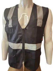 BLACK REFELCTIVE SAFETY VEST Solid knit fabric front, mesh fabric back with multiple pockets