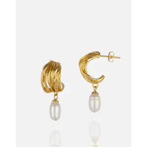 Golden Wave Pearl Hoops