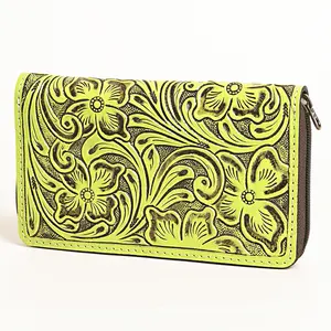 American Darling Western Tooled Wallet Handcrafted from Leather | Floral Carved Clutch with Zip Closure & Compartmentalized Interior