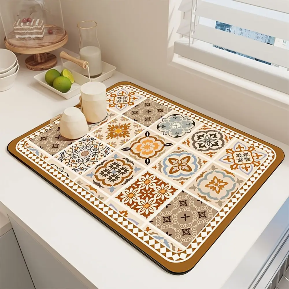 Coffee Machine Absorbent Drain Pad, Countertop Dish Drying Mat, Anti-Slip Algae Mud Kitchen Tray, Easy Clean Washable Draining Pad, Kitchen Decorative Placemat, Coffee Bar Mat