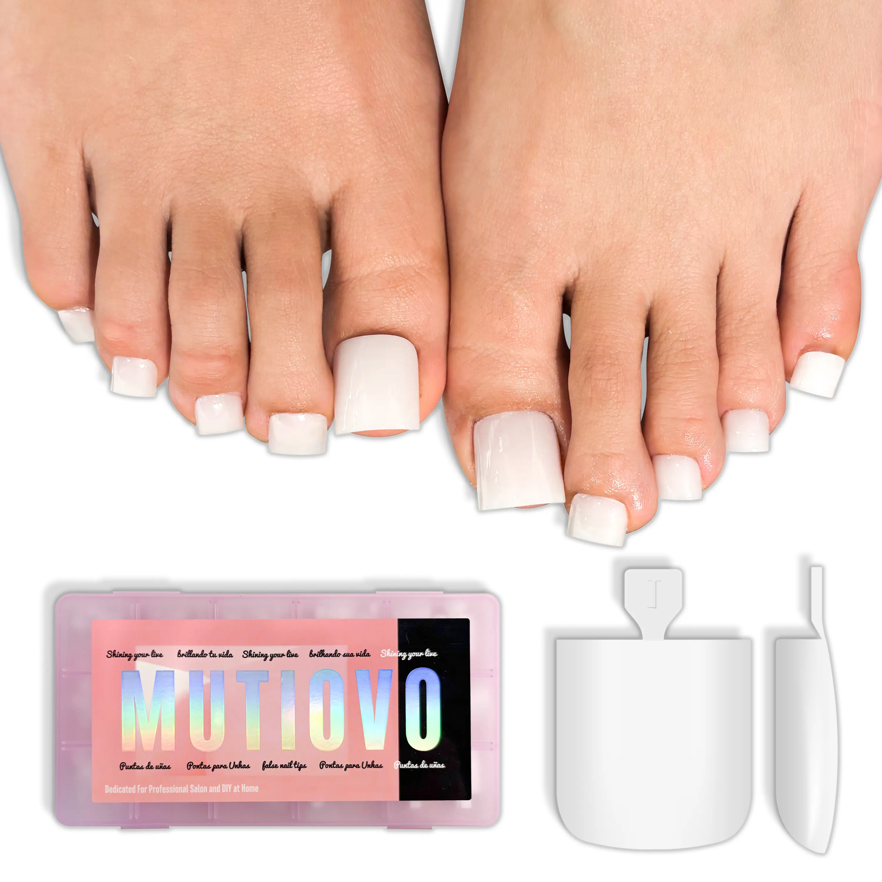 MUTIOVO Soft Gel Toe Nail Tips, 240 Pcs Milky White Press On Nails, Pre-Etched Medium Square Full Cover for DIY Pedicure & Acrylic Extension, 15 Sizes, Toenail Press On Nails