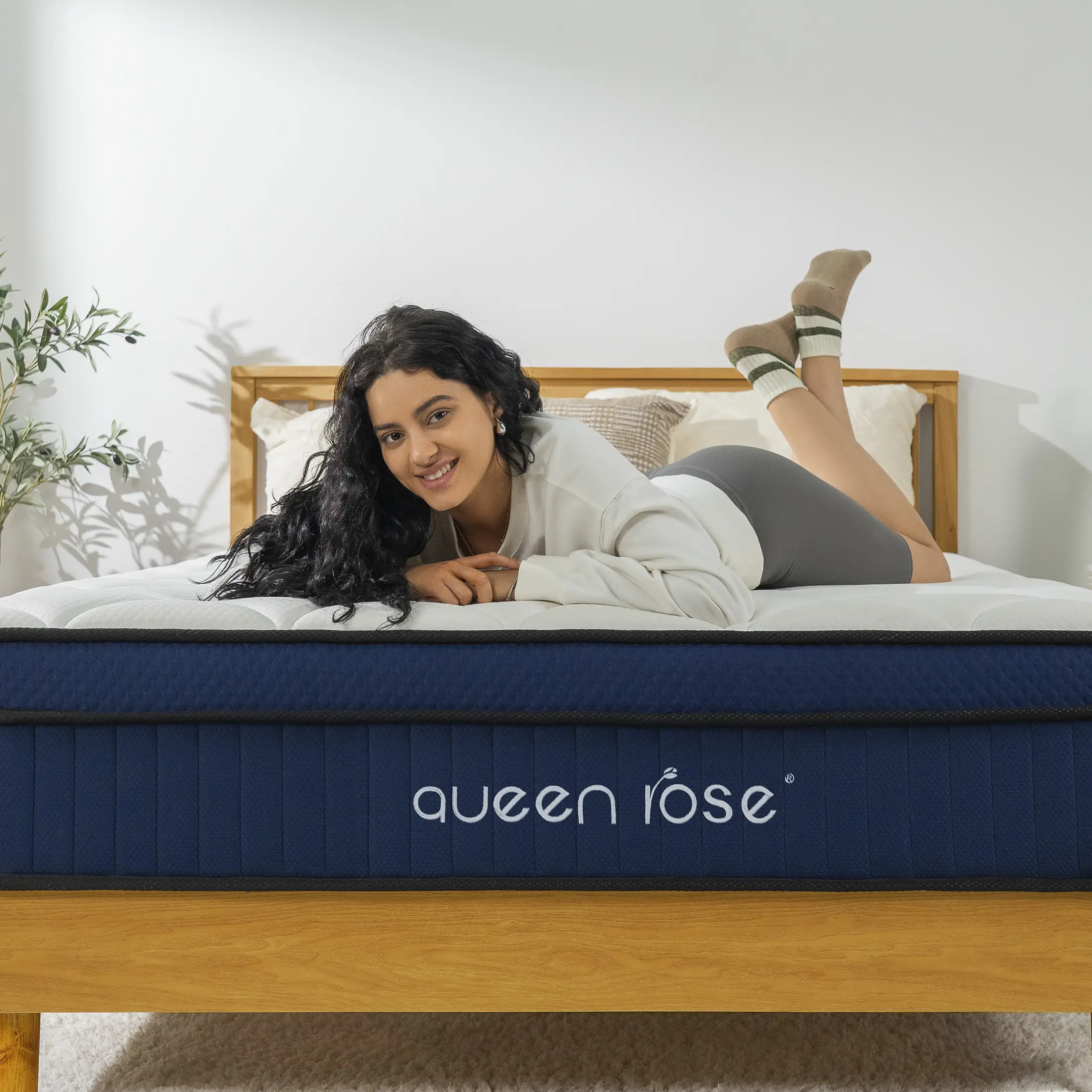 Queen Rose Medium Soft Luxury Hybrid Spring Mattress Lite, Fiberglass FREE, Comfort Gel Memory Foam, Individual Pocket Springs,Mattress in a Box,Backp