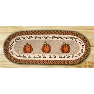 212 MAIN Biodegradable Hand-Stenciled Natural Jute Rug - 68-222HP Harvest Pumpkin Oval Runner, Indoor Use