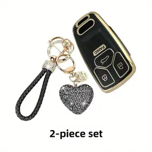 car bracket Keyless Entry Systems Key for Audi Key Fob Cover Shell with Keychain Fit for Audi A3 A6 Q5 S4 S5 SQ5 RS5 A4 A5 Q7 TT TTS (Silver-Pink)