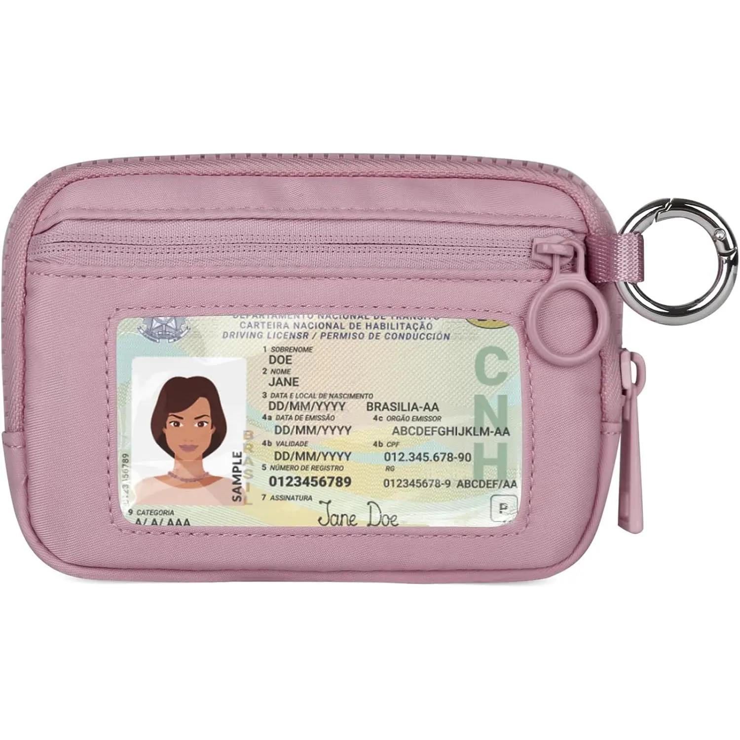 Women's BYB27 Mini Portable Wristlet Wallet - Zip Card Case with ID Window, Coin Purse, Keychain, Beige, Wallets Women