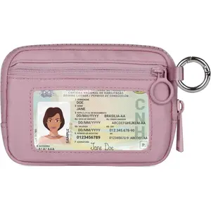 BYB27 The Wallet Zip Card Case with ID Window Purses for Women Coin Purse with Zipper Mini Portable Keychain Wallet, Beige