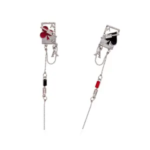 Trendy Long Tassels Earrings with Playing Cards Fashion Jewelry for Women Girls