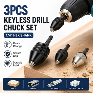 3 Pack Keyless Drill Chuck Adapter – 1/4” Hex Shank to Drill Chuck, Convert Impact Driver into Drill, Quick Change, Fits Small Bits – Heavy Duty Steel