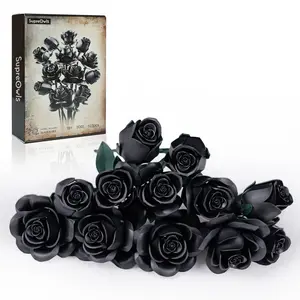 Supreowls Black Rose Bouquet Blocks – Eternal Artificial Flower Set for Romantic Decor, DIY Display Gift for Her, Ideal for Valentine's Day & Christmas Gift or Dark Aesthetic Lovers