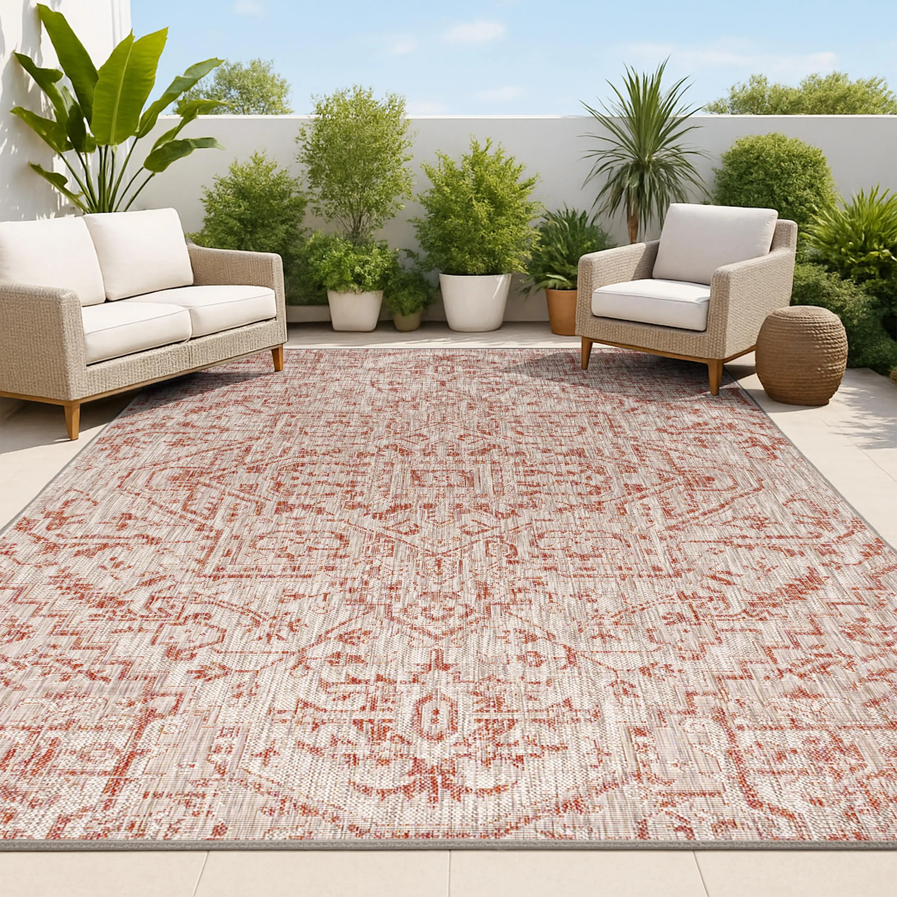 JONATHAN Y Estrella Boho Print Textured Weave Indoor-Outdoor Area Rug - Indoor Outdoor Rugs for Patio-to-Porch Living Room, Bedroom