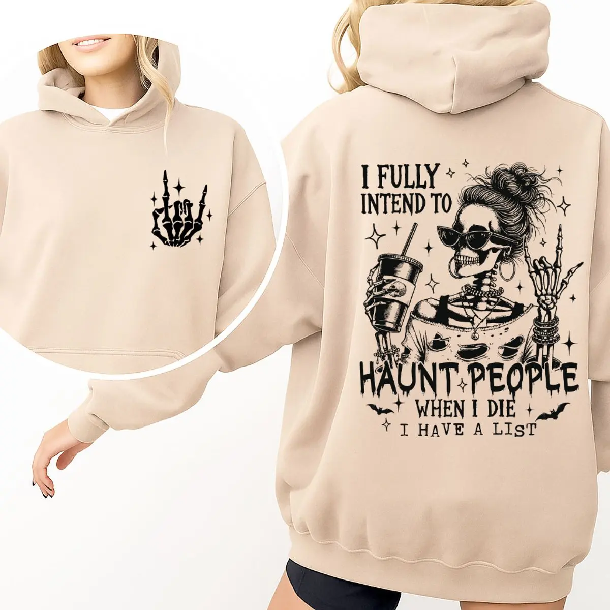 I Fully Intend To Haunt People When I Die I Have A List Hoodies, Funny Skeleton Shirt, Cool Mama Halloween Shirt, Mama Halloween Gift, Gifts For Mom Comfort Cotton Tee, Unisex Long Sleeve Pullover Shirt Casual Fit
