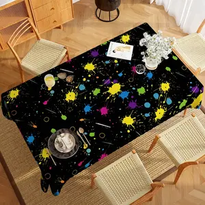 Vibrant Party Tablecloth, Light Reactive, Colorful Splatter Design, Dynamic Birthday and Theme Parties, Neon Lamp Tablecloth Decorations