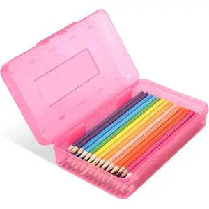Colored Plastic Pencil Box, Large Capacity Pencil Case, Pencil Boxs for Kids Adults, Hard Crayon Box Storage with Snap-Tight Lid for School Office Supplies (Pink)