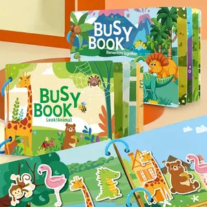 4 Books Interactive Educational Learnding Sticker | for Youngsters Ages 3+ | Development of Alphabet Learning Boo & Vocabulary | Durable Paper, Reusable Fun Shapes | Quiet Book with Animal