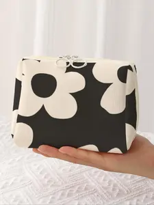 Fashion Flower Pattern Makeup Bag, Casual Versatile Zipper Makeup Bag, Multi-functional Storage Bag, Travel Cosmetic Bag, Suitable for Leisure Travel, Business Trips, Handheld Cosmetic Pouch