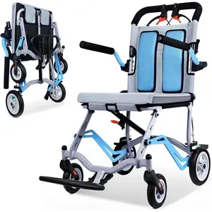 Ultra Lightweight Folding Transport Wheelchair With Hydraulic System, Portable Patient Lift Chair With Locking Handbrake, Removable Armrests And Footrests, 220 Lbs Weight Capacity for Home And Hospital Care