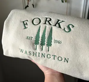 Forks Washington Embroidered Unisex Crewneck | Twilight Inspired | Pacific Northwest Apparel PNW Souvenir Sweater | Traveling