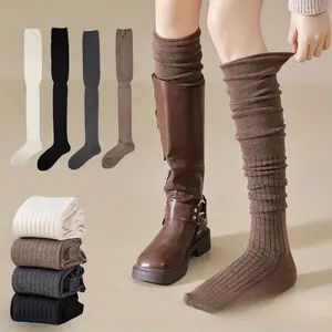 4Pairs Knee High Socks Thin Long Stacked Socks Women's High Solid Colour Patchwork Socks High Elasticity Stockings