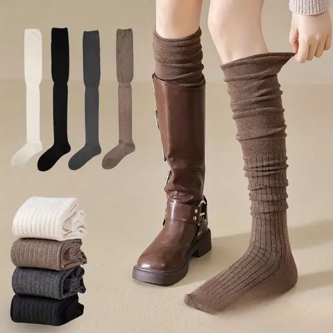 Women's Minimalist Knee High Socks, 4-Pair Mix Pack, Soft Breathable Thin, Casual All-Day Wear Kneesocks for Daily Use
