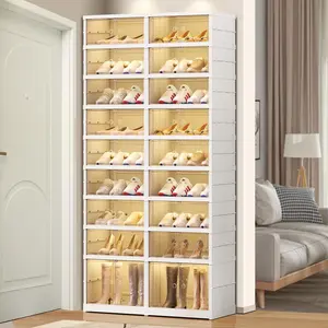 1/2Pcs 9/18 Tier foldable shoe cabinet,Can store 18 pairs of shoes,Plastic Collapsible Shoes Storage Box Clear Shoe Boxes Stackable with Door Shoe Cabinet Bins with Lids Large Organiser Racks shoe rack organizer men room accessories shoe cabinet storage