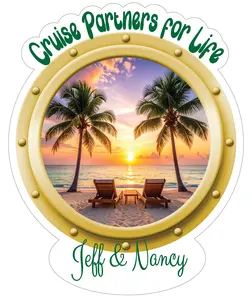 Palm Tree Beach Chairs Couple Cruise Door Magnet - Reusable Printed Vinyl Magnet for Cabin Door, Fridge, Refrigerator, Locker & Whiteboard Decor - Fun Party Favors - Keepsake Gift for Family & Friends