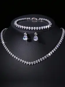 Women's Elegant Water Drop Zirconia Jewelry Set, Water Drop Zirconia Necklace, 4-Piece Design for Weddings & Parties, Perfect Gift for Mothers' Day