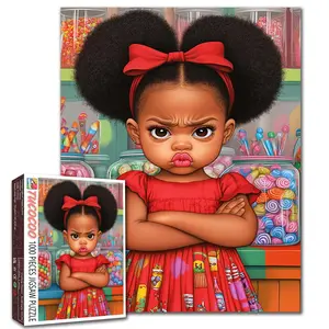 Tucocoo Candy Shop Pouty Girl 1000 Pieces Jigsaw Puzzle for Adult, cute afro girl with bow playful attitude colorful sweets background, relaxing family game stress relief brain challenge home decor wall art gift for adults seniors 27.5x20inch 70x50cm