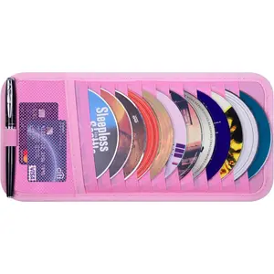 Car CD Case Holder, Vehicle Sun Visor Organizer for Cars with 12 DVD Storage Sleeves, 1 Mesh Pocket, 1 Pen Holder and Elastic Strap