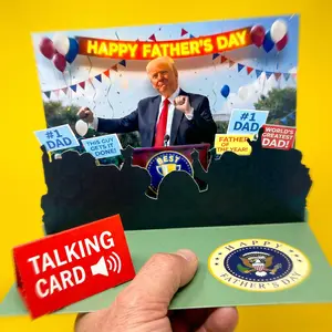 Funny Talking Pop Up Fathers Day Card with Lights & Sound, Plays Heartfelt Voice Message, 3D Pop-Up Scene with Podium & Cheering Crowd, Funny Novelty Father's Day Card from Son, Daughter, or Wife