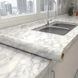 Waterproof & Oil-Proof Extra Thick Self-Adhesive Removable Wall Stickers, 1 Roll Peel & Stick Marble Backsplash Wallpaper for Bathroom & Kitchen, Marble Pattern Wallpaper