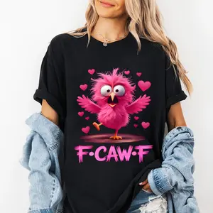 Unisex Graphic T-Shirt,Casual Funny F-Caw-F Chicken Pattern T-Shirt, Pink Heart Little Chicken, Cuban FCAWF, Soft and Breathable, 100% Cotton Sweatshirt, Comfortable Daily Wear, Summer Style, Guatemalan Style Teddy Bear Pattern