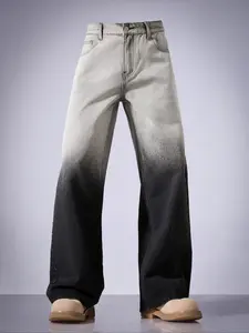 Men's Vintage Classic Loose Fit Jeans, Gradient Washed Ombre Denim Jeans, Casual Wide Leg Straight Leg Long Trousers, Perfect Gift for Boyfriend Husband
