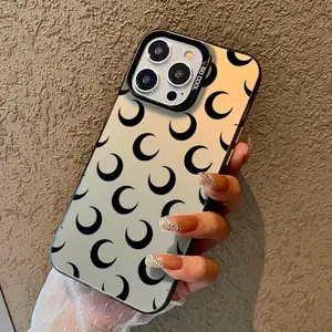 Black Crescent Pattern Phone Case for iPhone 16 15 14 13 12 11 XR XS X Plus Pro Max Elegant Style Durable Protective ShockAbsorbing Lightweight HighQuality Trendy Matte Finish ScratchResistant