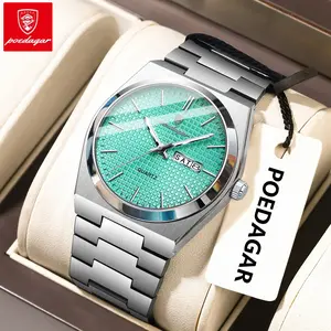 Poedagar Luxury Fashion Men's Stainless Steel Watch Waterproof Luminous Men's Quartz Watch Casual Sunday Watch Men's