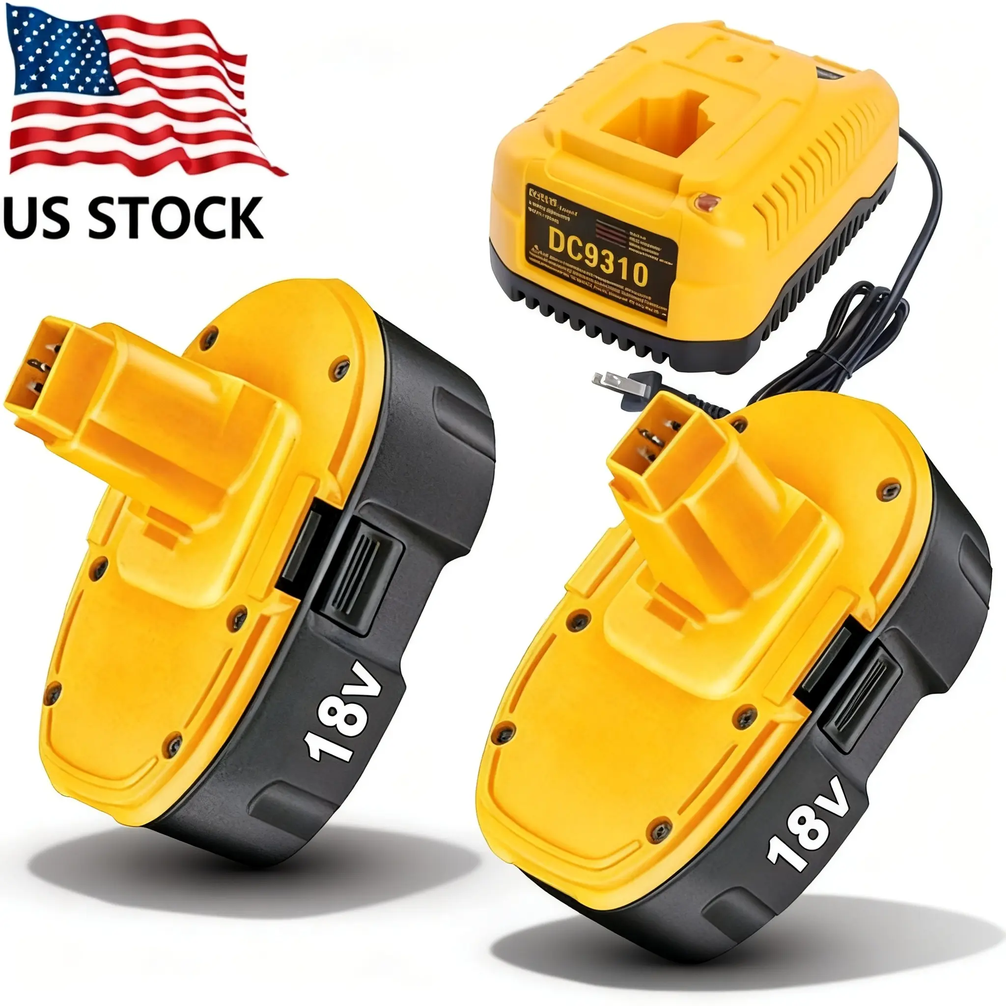 2-Pack 18V 5.5Ah Rechargeable Cordless Tools Batteries & Charger Combo, CE FCC ROHS Certified Power Tool Battery Replacement Kit with Intelli-Protection for DeWalt DC9310, DC9096, DC9099, DC9098, DW9099, DW9098, Battery And Charger