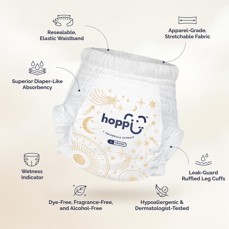 Hoppi 360° Waistband Potty Training Pants | Size 5 Pull Up Diapers (27-38 lbs) | Ultra Soft Hypoallergenic for Sensitive Skin | Absorbent Overnight Leak Protection, 32 Count