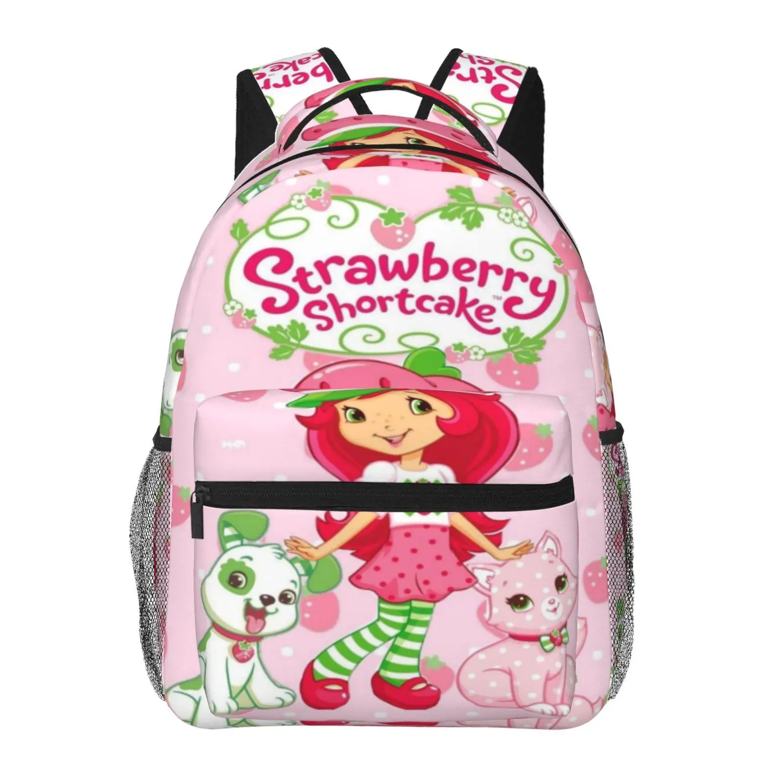 Cool Kids Strawberry Shortcake backpacks for school—large capacity, all-over print; Strawberry Shortcake laptop daypacks for daily campus use; durable, lightweight Strawberry Shortcake school bags for teens and students