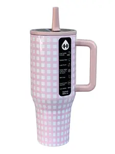 HydroJug 40oz Pink Print Insulated Tumbler with Handle & Straw, Large Capacity Stainless Steel Water Bottle, Leakproof Reusable Coffee Mug for Car Cup Holder, Gym, Travel, Home & Office, Ideal Gift for Men & Women iced travel mug vacuum drinking