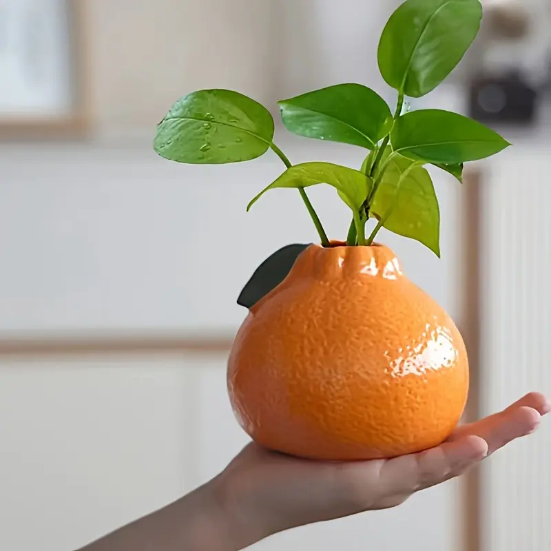 1 piece ceramic material stylish and textured orange orange shape ceramic orange vase, suitable for hydroponics - the perfect choice for living room and office decoration