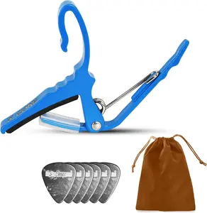 5 Core Guitar Capo for Acoustic Electric Bass Guitar Quick Change Kapo Includes 6 Celluloid Guitar Picks & Carry Bag Blue - CAPO AL BLU