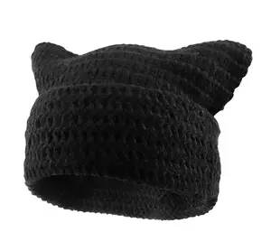 Cat Ear Beanie for Women Men Crochet Hat Knitted Hat Cute Hat with Ears Cat Beanie Y2k Winter Hat Slouchy Beanie Warm Fashion