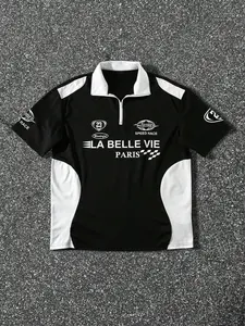 Men's Patchwork Half-Zip Polo Shirt, Racing Style Trendy Design, Perfect for Daily Wear or Unique