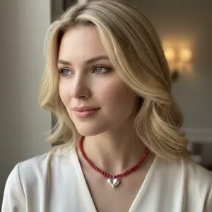 Peach Heart and Red Coral Necklaces