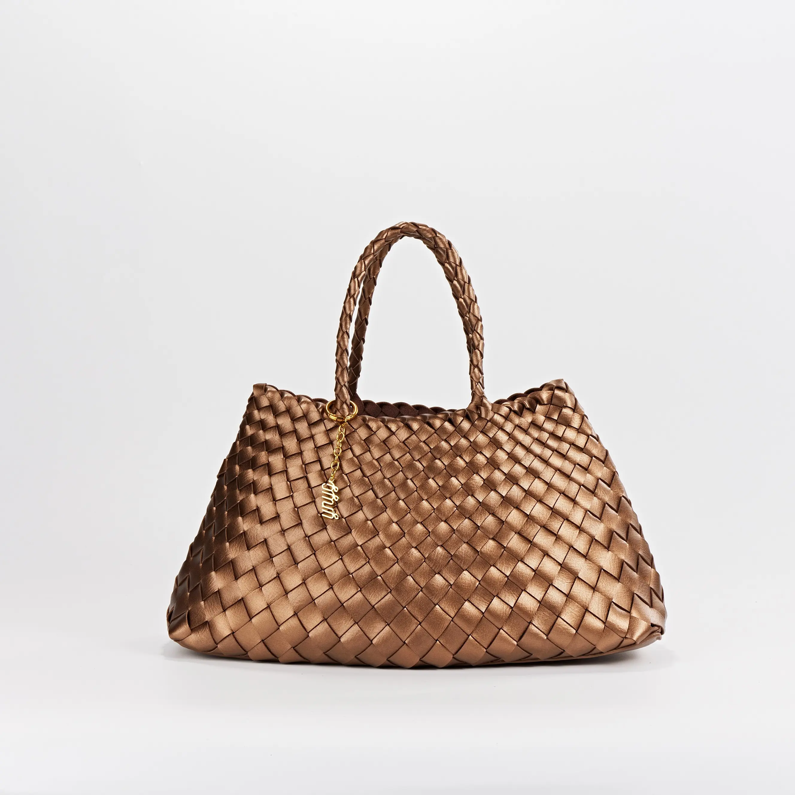 Estrella Arc Handwoven Glossy Leather Tote Bag – Woven Large Purse Minimalist Everyday Handbag Large Braided Carryall Purse